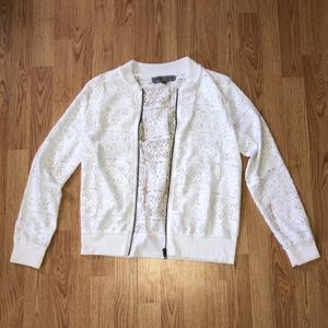 White Lace zip up bomber jacket